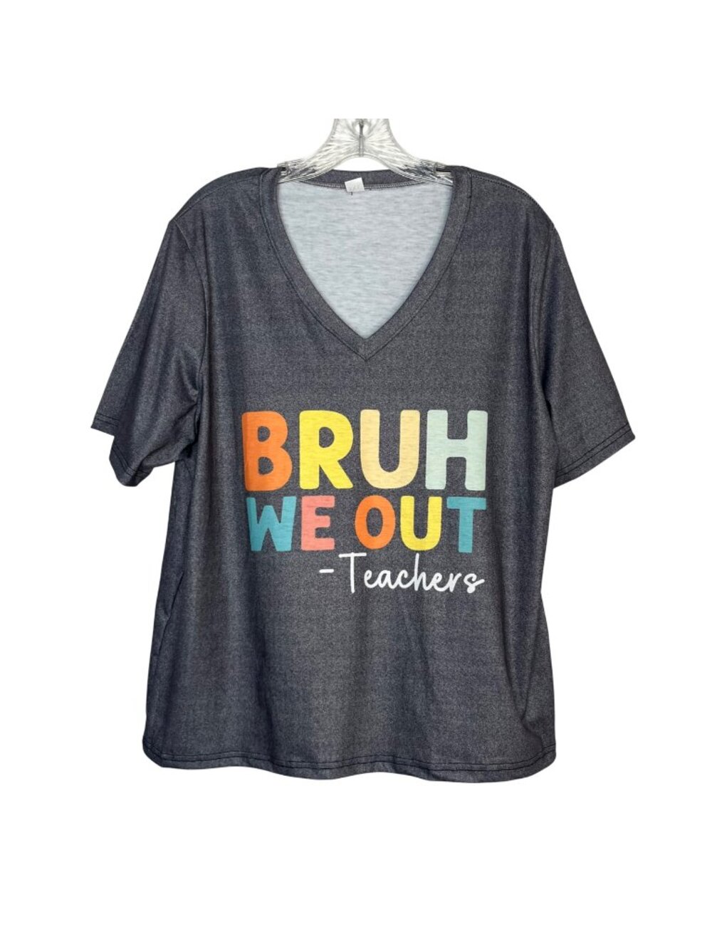 Bruh We Out Teachers Graphic Tshirt Gray 2XL Vneck Short Sleeves
